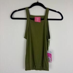 NWT One Teaspoon Womens Worn Khaki Bamboo Logo Jersey Olive Green Tank Top XS